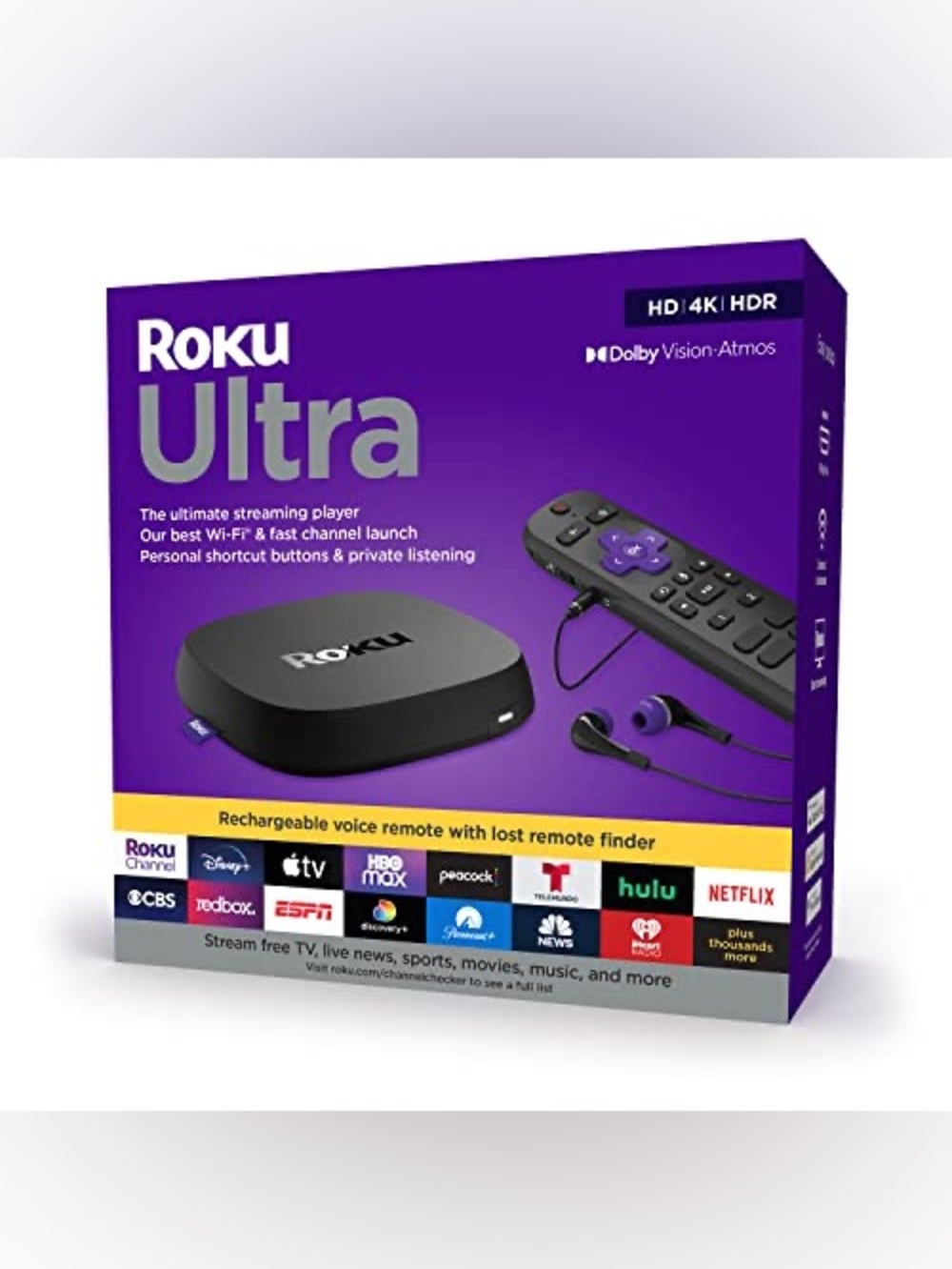 NEW Roku Ultra 4K/HDR/Dolby Vision Streaming Device and Voice Remote Pro
